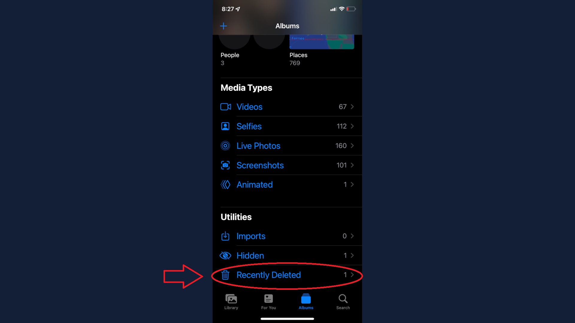 Capture d'écran des paramètres de l'application iPhone Photos