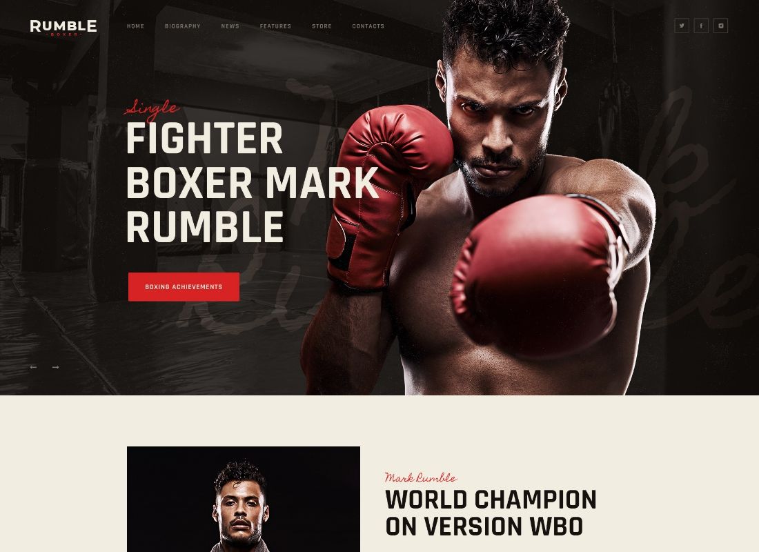 Rumble - Tema WordPress per combattimenti di pugilato e arti marziali miste