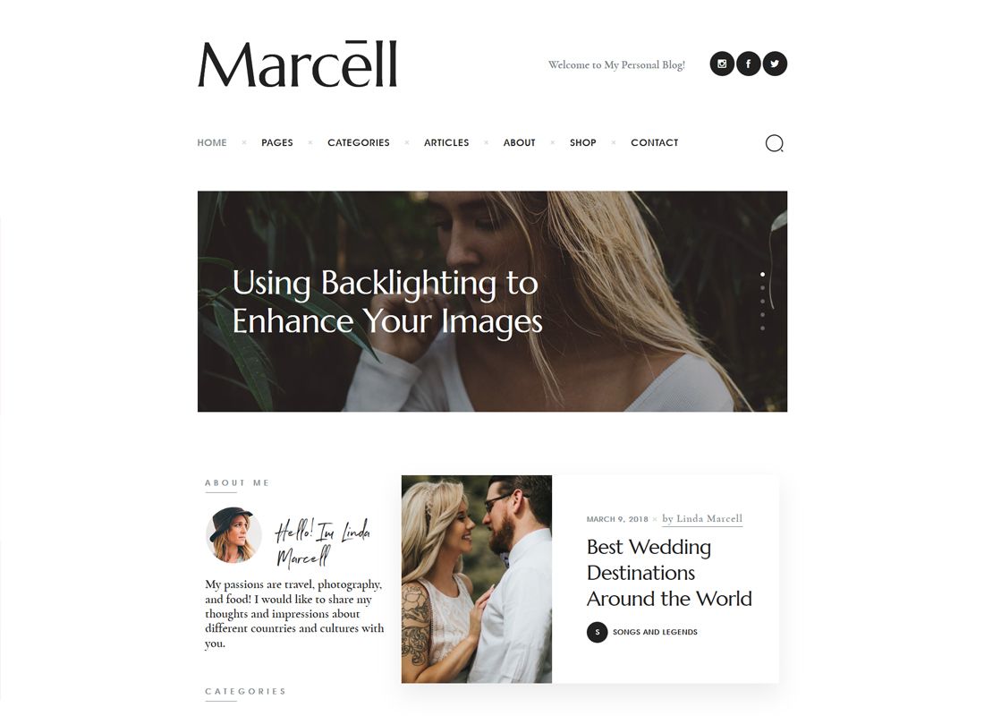 Marcell | Ponad 20 układów Multi-Concept Osobisty blog i czasopismo Motyw WordPress