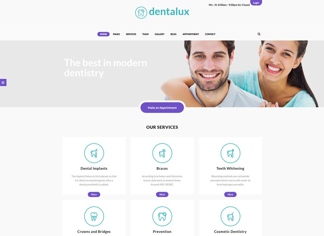 Dentalux | Motyw WordPress dla dentystów Medycyna i opieka zdrowotna
