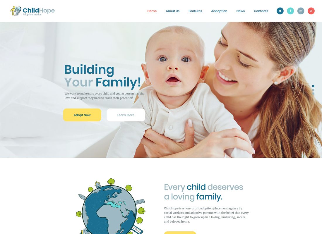 Dziecko Nadzieja | Motyw WordPress na temat usług adopcyjnych i charytatywnych