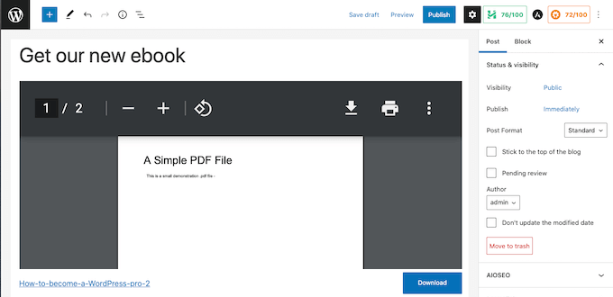 워드프레스의 내장 PDF 뷰어 WordPress' embedded PDF viewer