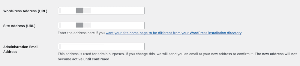 Les champs d'adresse WordPress.