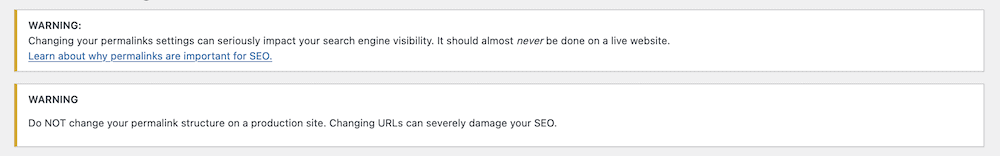Avertissements sur la page Permaliens.