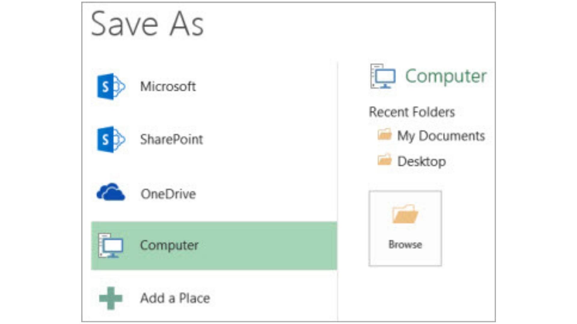 Menu Simpan Sebagai di antarmuka Microsoft Excel