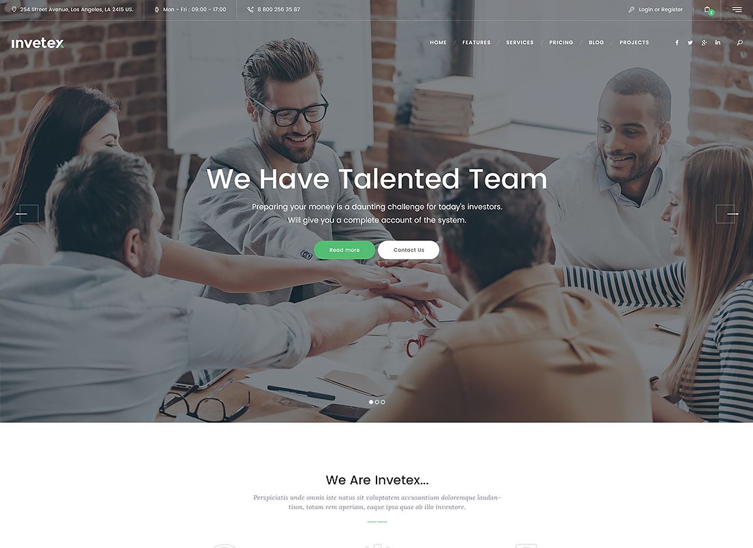 Invetex - موضوع WordPress للاستشارات التجارية والاستثمارات + RTL