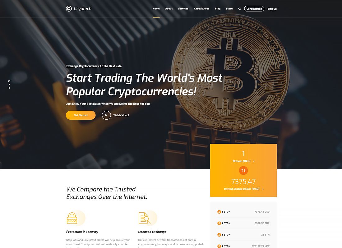 Cryptech - موضوع الاستثمارات والاستشارات و ICO و Cryptocurrency WordPress