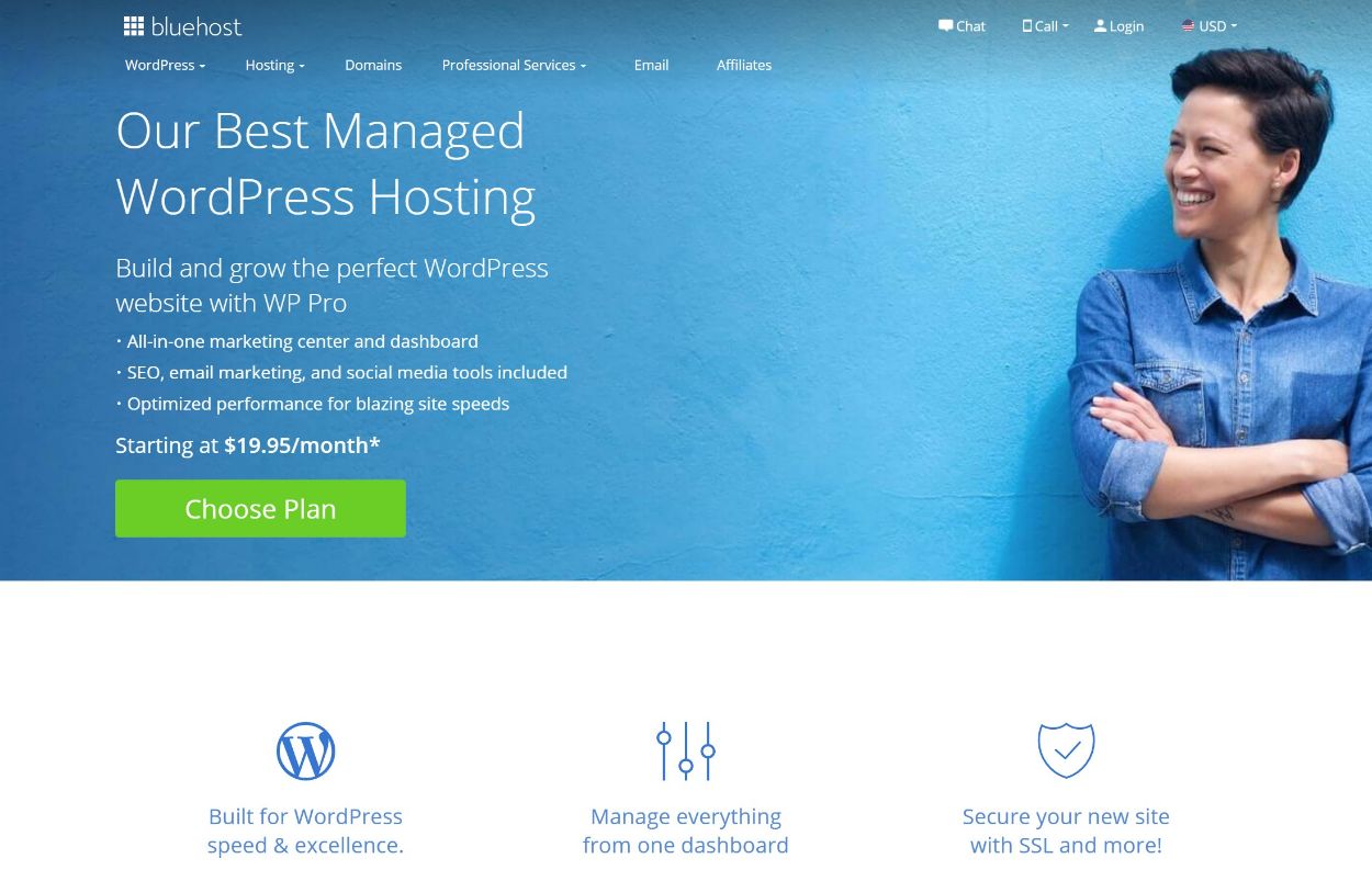 Hosting WordPress zarządzany przez Bluehost WP Pro