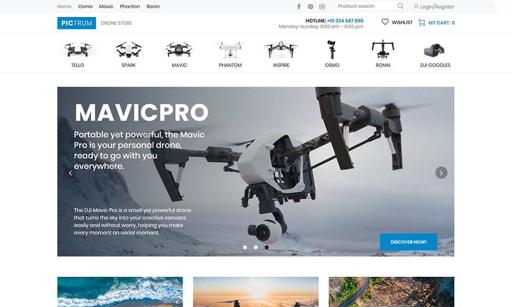 Pictrum - Drone Store ECommerce Minimalny motyw Elementor WooCommerce target=