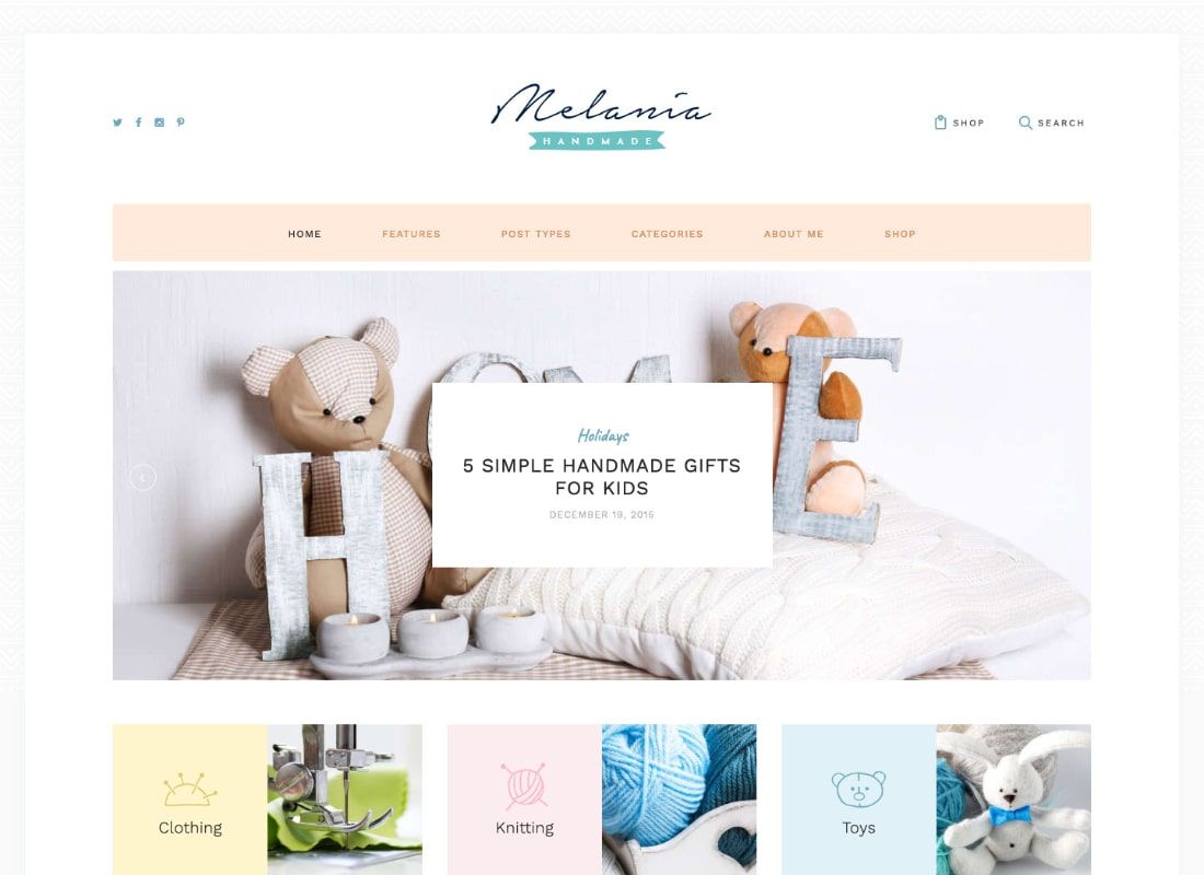 Melania | Blog Buatan Tangan & Toko Kerajinan Tema WordPress Aristik