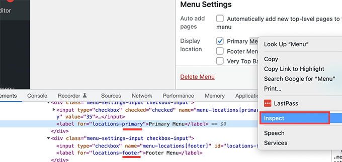 Trova il nome della posizione del menu Find menu location name