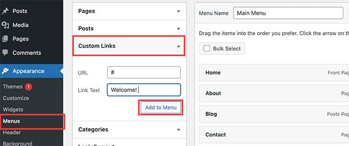 Aggiungi testo personalizzato con link fittizio Add custom text with dummy link