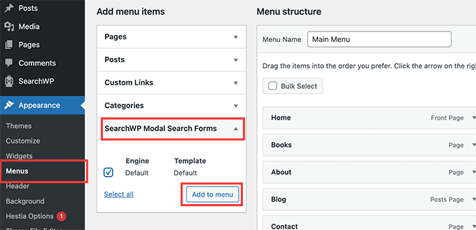 Aggiungi ricerca al menu Add search to menu