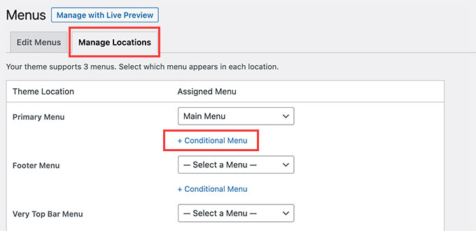 Aggiungi un menu condizionale Add a conditional menu