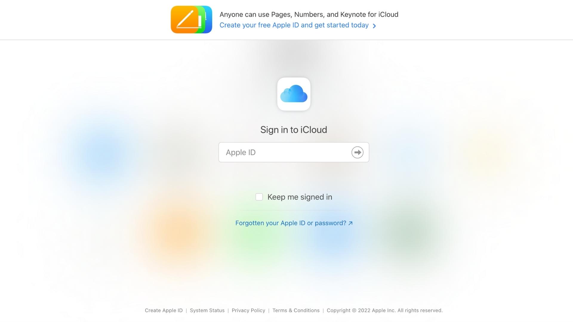 شاشة تسجيل الدخول على iCloud