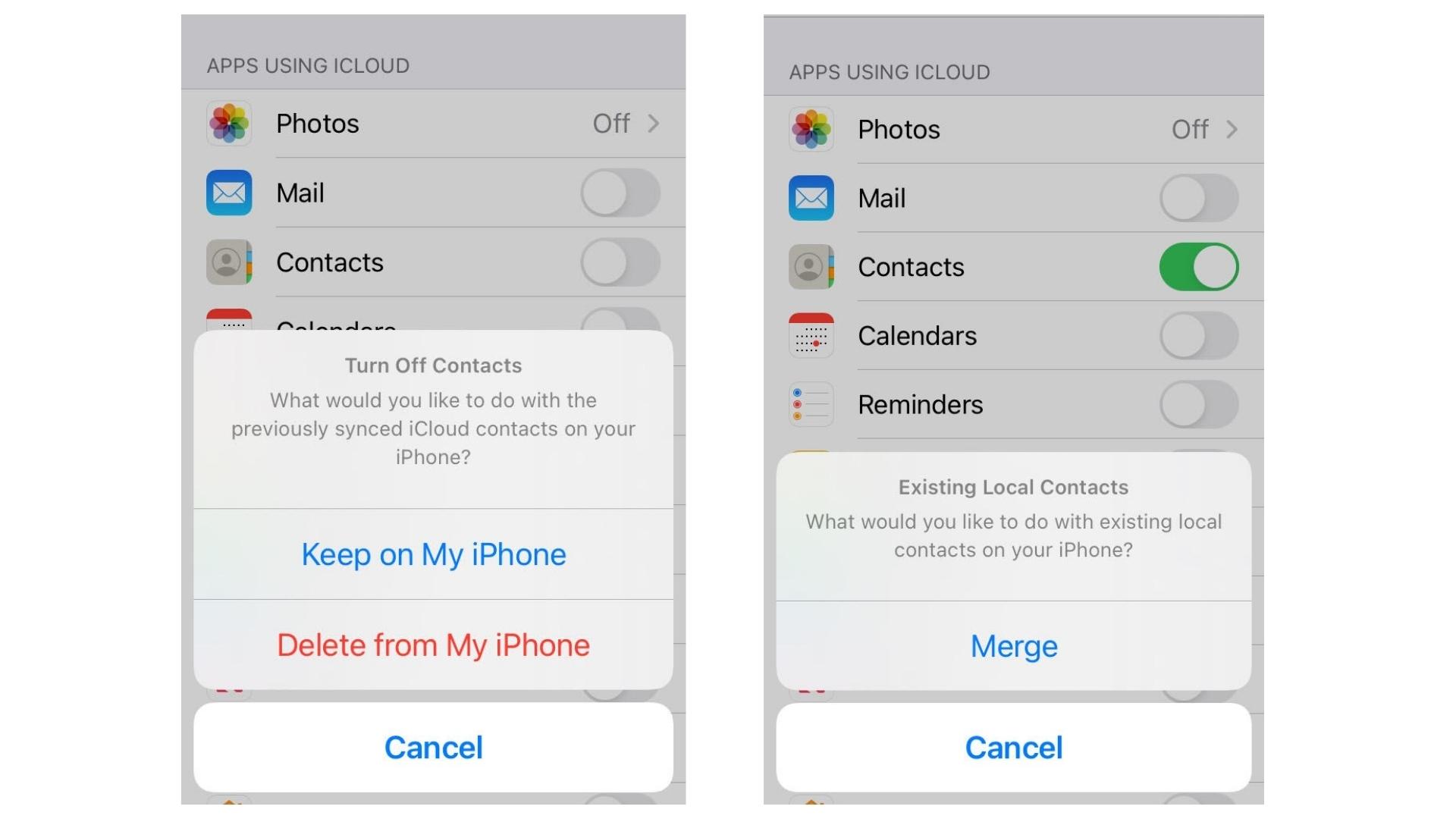 مزامنة جهات الاتصال مع iCloud في إعدادات iPhone
