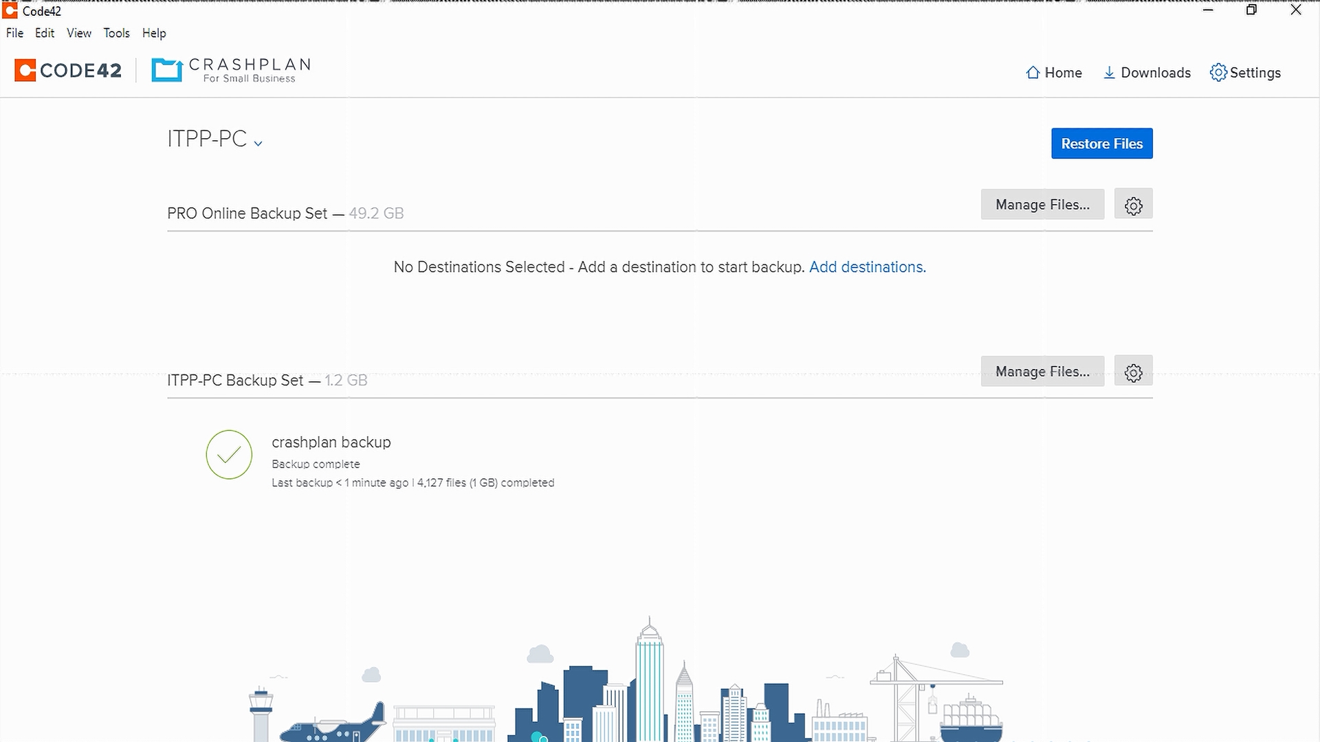 Captura de pantalla de la interfaz de inicio del software CrashPlan