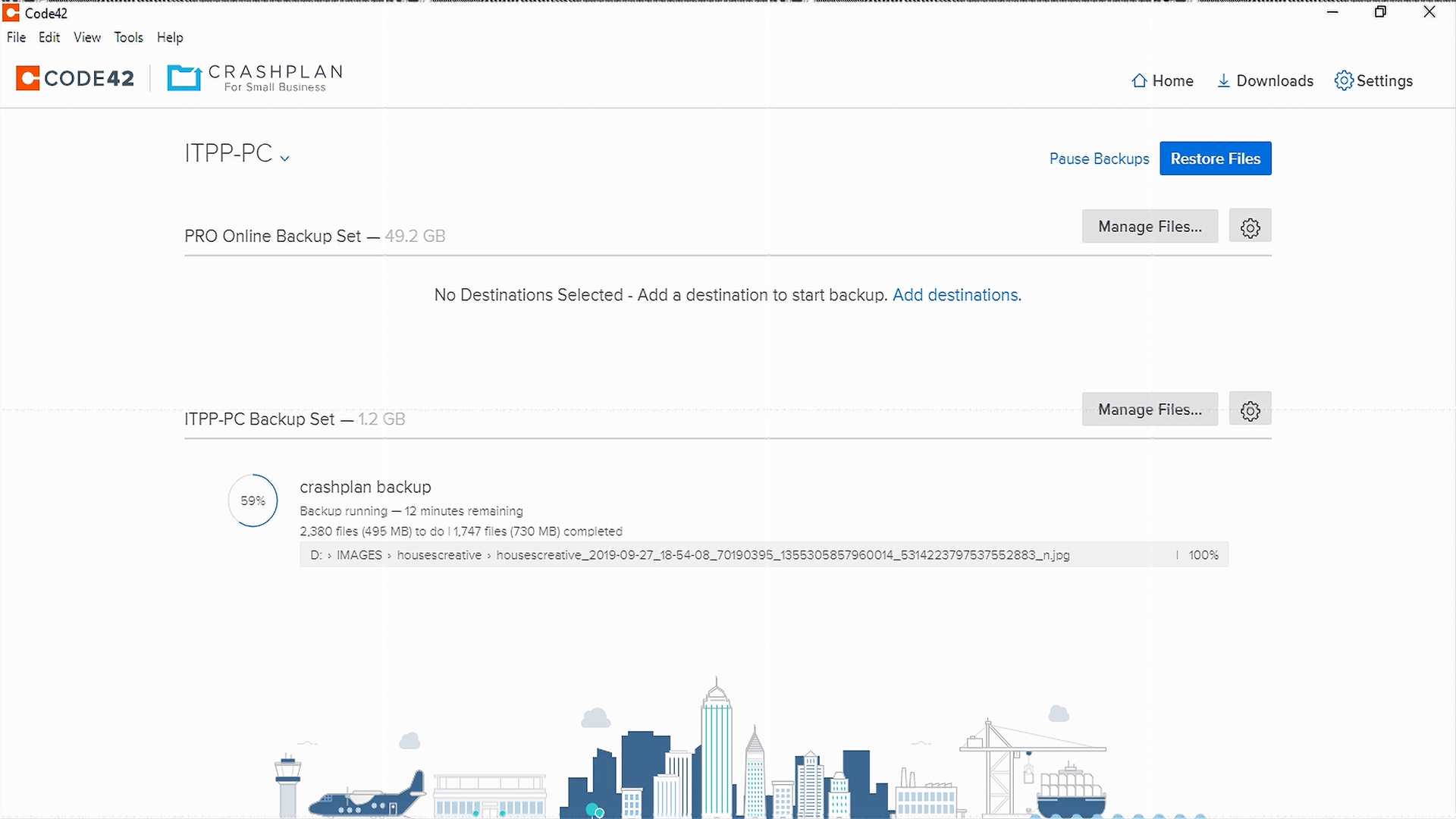 Captura de pantalla que muestra una carga de datos de 1,2 GB en CrashPlan
