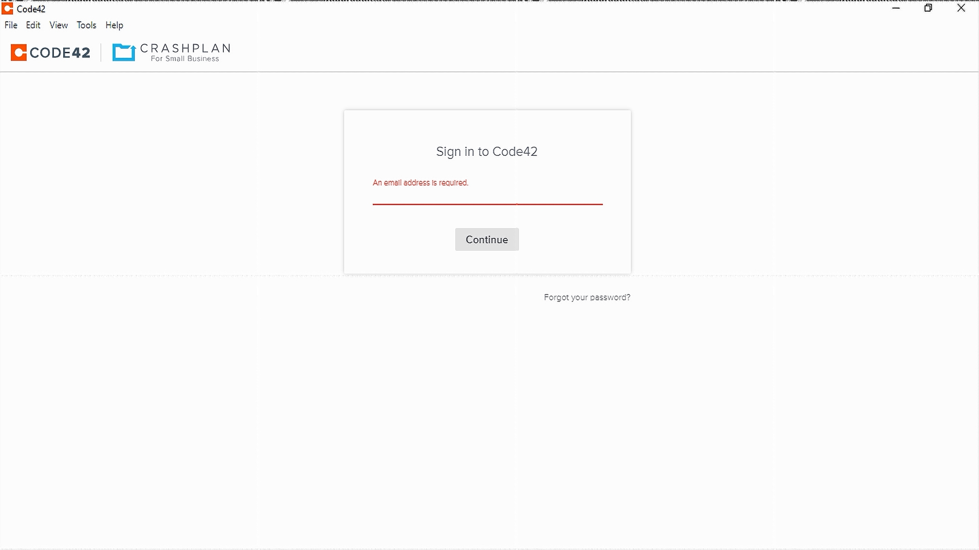Captura de pantalla de la página de inicio de sesión de CrashPlan