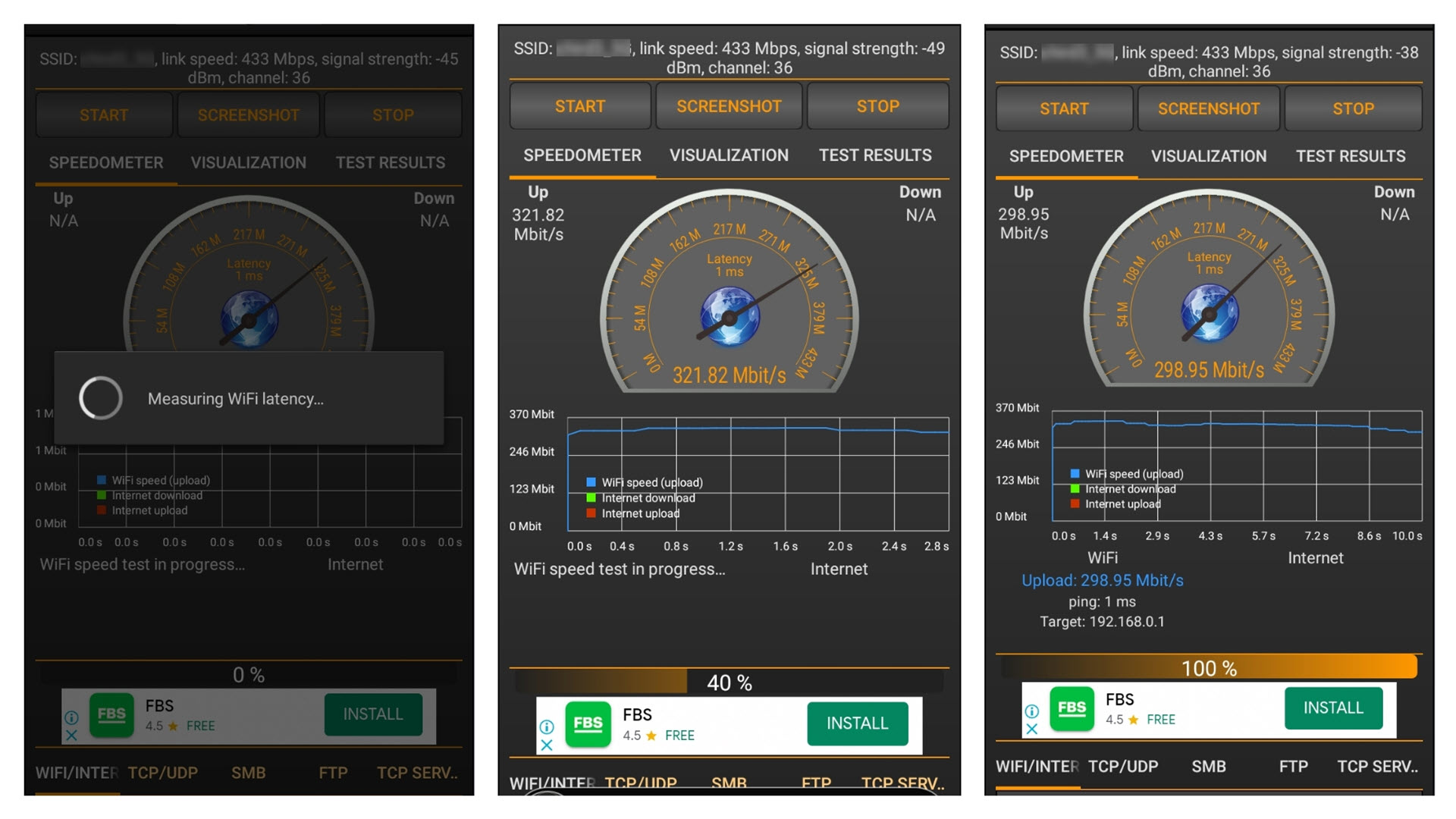 使用 Wi-Fi Speed Test 执行速度测试的屏幕截图