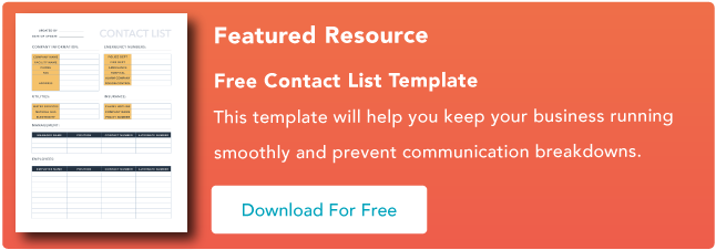 modèle de liste de contacts