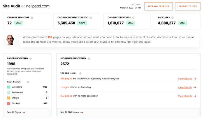 Ubersuggest 現場審核建議 Ubersuggest tips for site audits