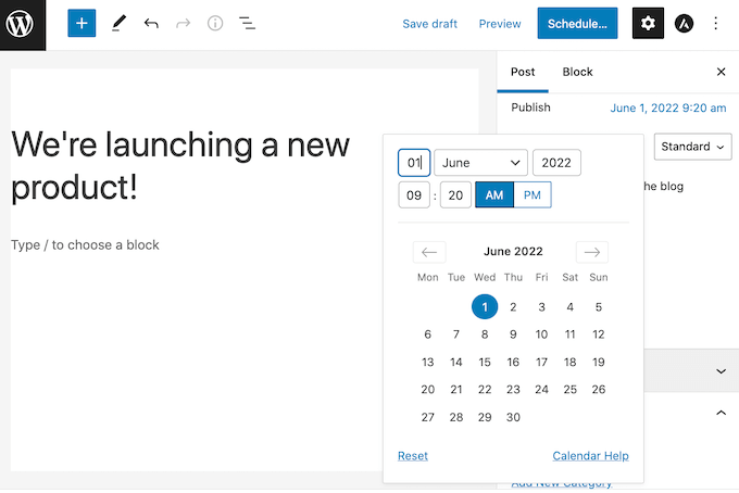 calendario-predeterminado-de-wordpress WordPress' built-in scheduling feature
