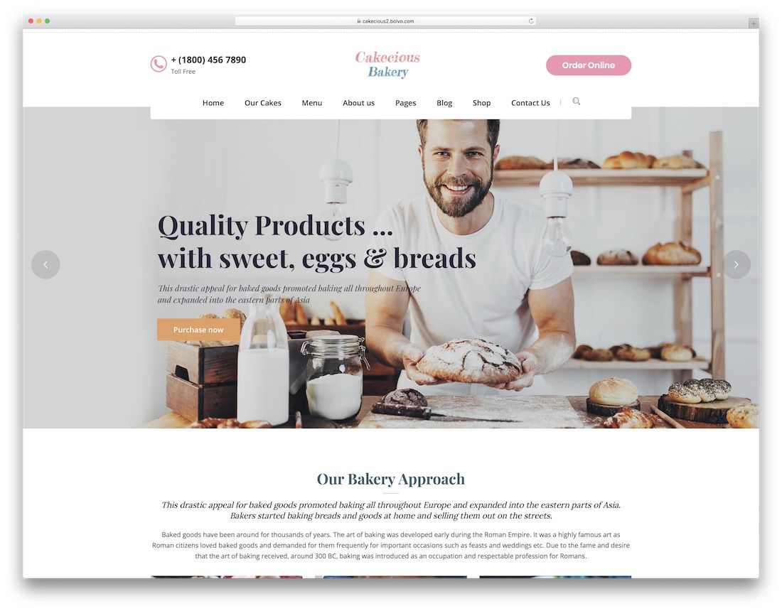 tema de wordpress cakecious para panaderías