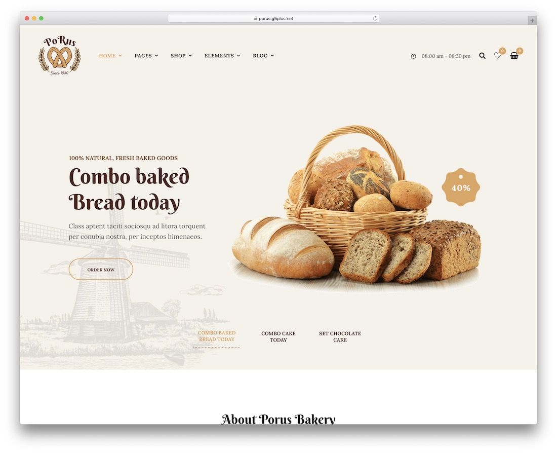 tema de wordpress porus para panaderías