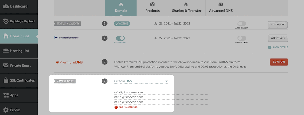 Opsi Nameserver di Namecheap.