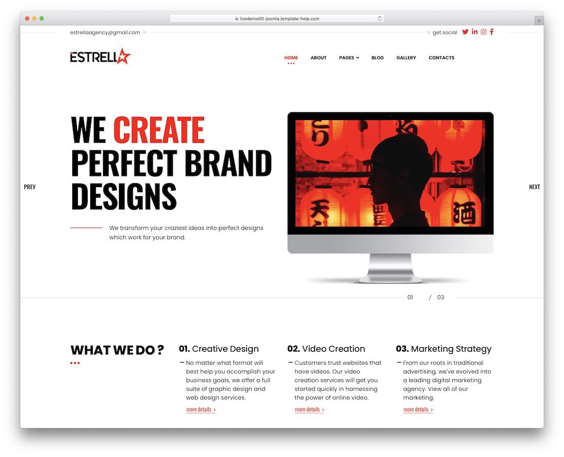 plantilla de portafolio de la agencia creativa estrella joomla