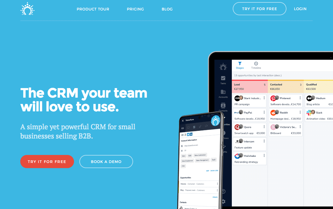 Salesflare CRM 主页