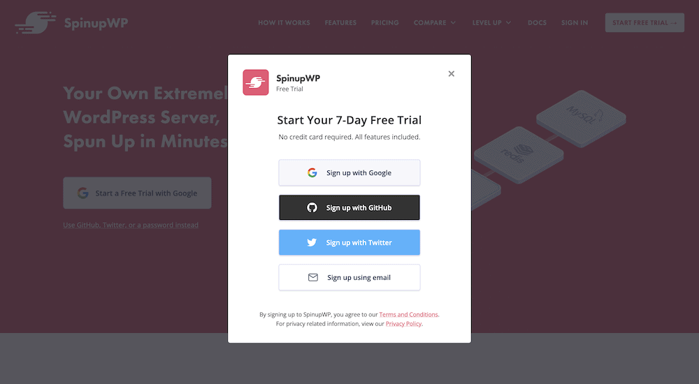 SpinupWP 的注册对话框。