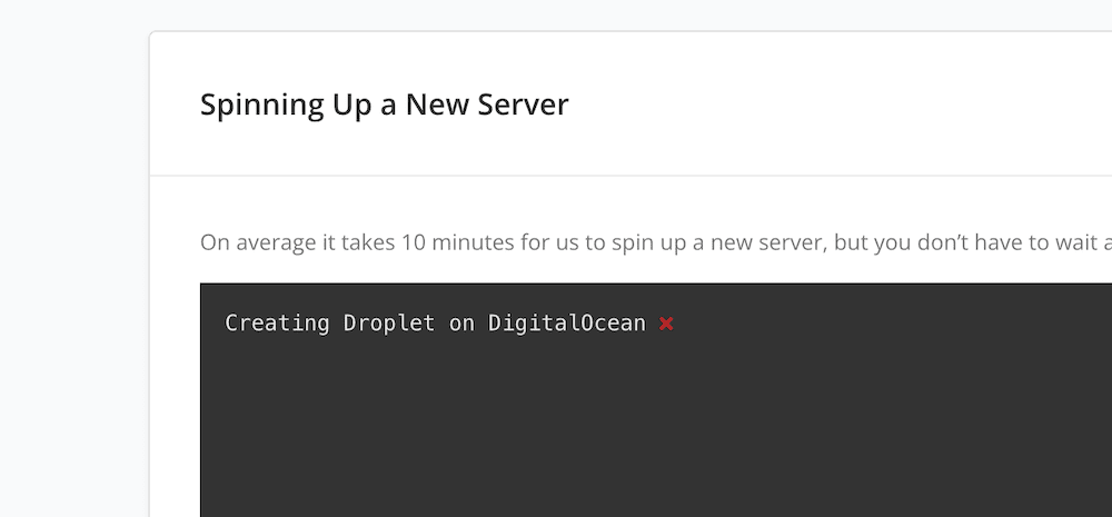 SpinupWP 的终端对话框,显示新服务器的设置过程。