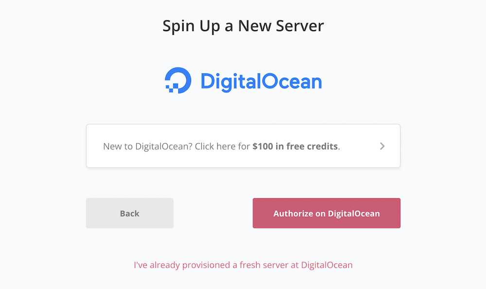 在 SpinupWP 中授权 DigitalOcean 上的新服务器。