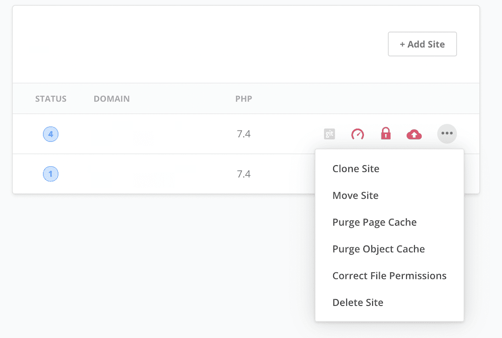 SpinupWP 的附加上下文菜单。