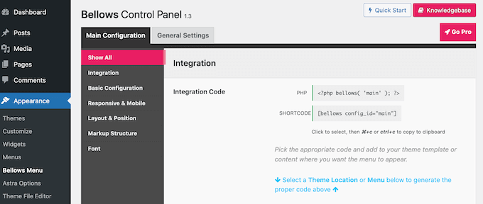 波纹管菜单简码 The collapsible menu shortcode in the WordPress dashboard.