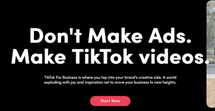 ТикТок для бизнеса TikTok For Business landing page