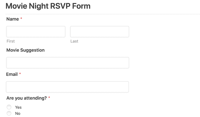 WPFormsを使用して作成された予約フォームの例