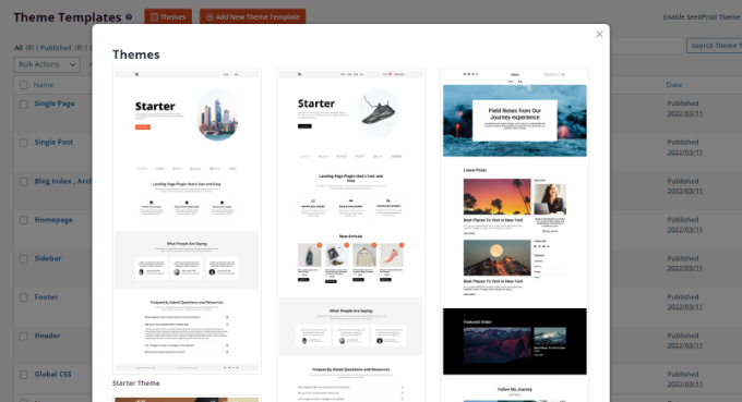 SeedProd web sitesi tema şablonları