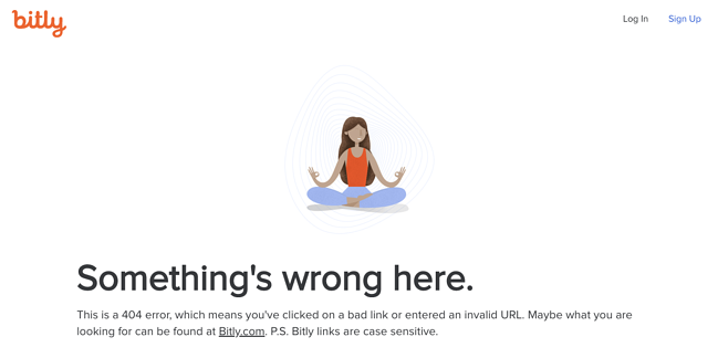 Esempio di pagina di errore 404 dal sito Web bitly