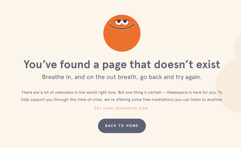 Esempio di pagina di errore 404 dallo spazio di testa del sito Web