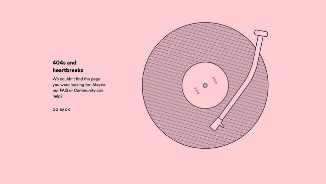 Esempio di pagina di errore 404 dal sito web Spotify