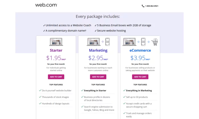 최고의 웹사이트 빌더를 위한 Web.com 가격