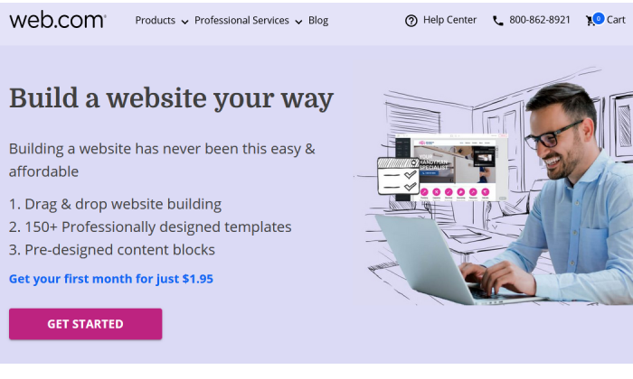 최고의 웹사이트 빌더를 위한 Web.com 사이트 시작