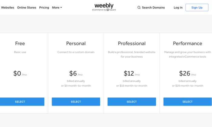 최고의 웹사이트 빌더를 위한 Weebly 가격