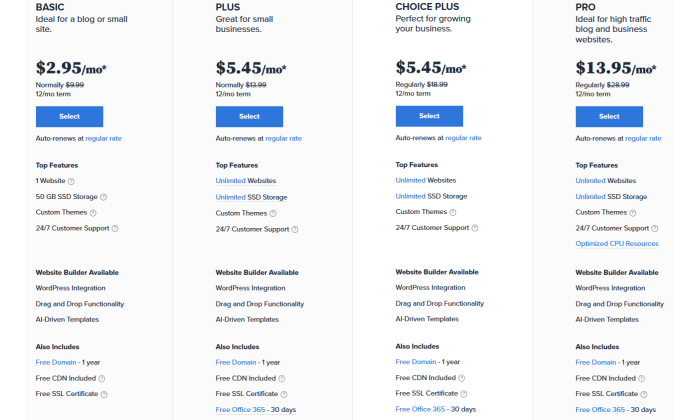 최고의 WordPress 호스팅을 위한 Bluehost WordPress 호스팅 가격 페이지