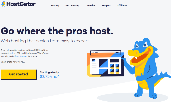 최고의 웹 호스팅 서비스에 대한 HostGator 기본 제공 페이지