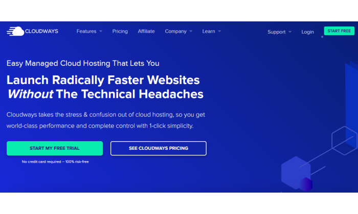 최고의 웹 호스팅 서비스를 위한 Cloudways 메인 페이지