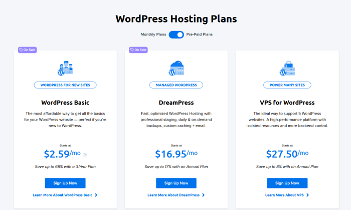최고의 WordPress 웹 호스팅에 대한 DreamHost 가격
